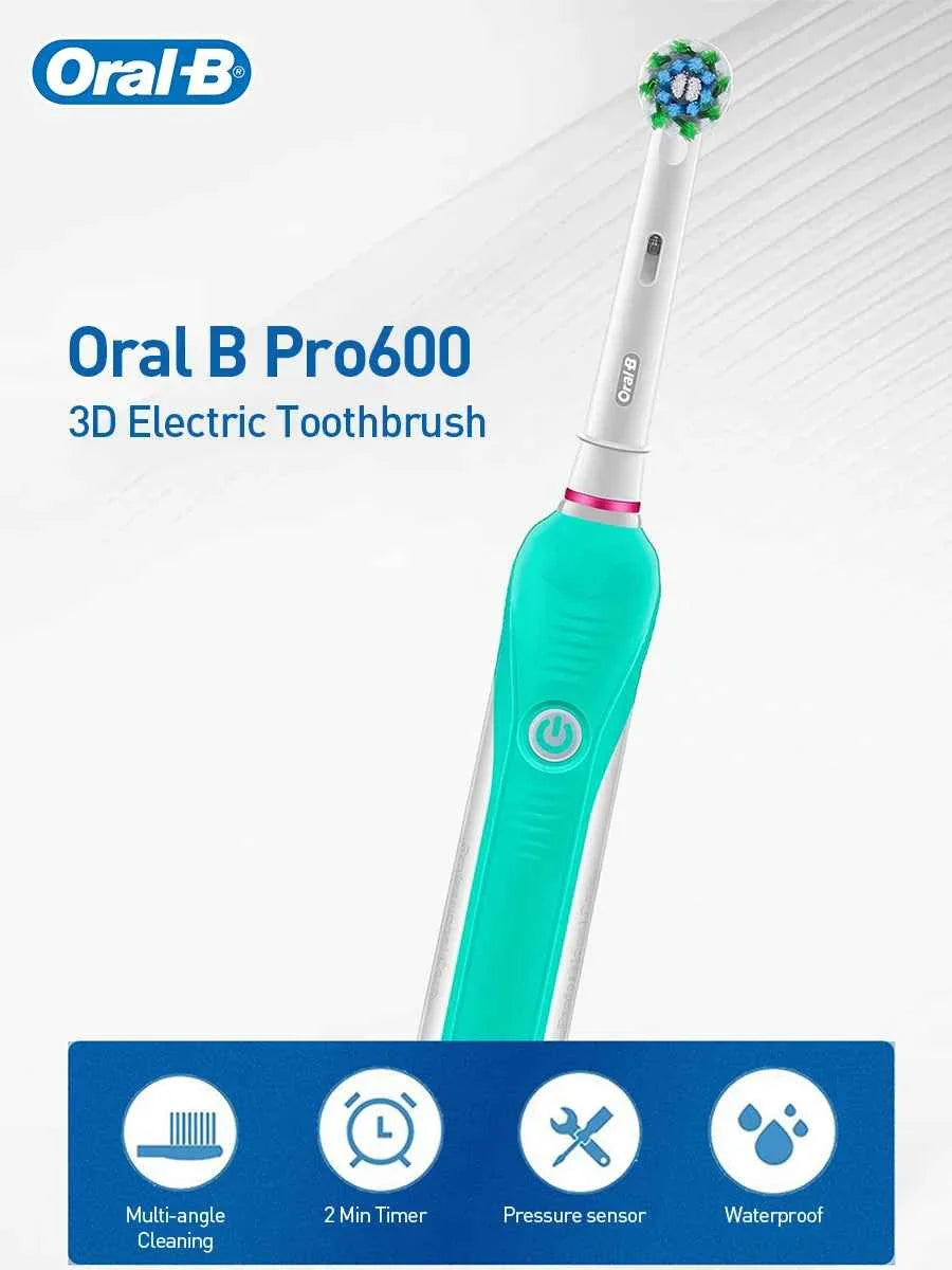 Oral B Pro600 Electric Toothbrush Rotation Oral Cleaning Teeth Whitening Cleaner Brush  2 Mins Timer Rechargeable Toothbrush