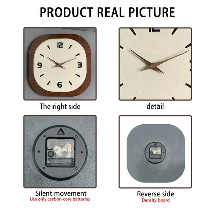 French-Style Retro Cream Crystal Porcelain Square-Shaped Simple Pattern Wooden Wall Clock for Living Room, Bedroom, Kitchen, Home Decoration, Silent Quartz Clock, Holiday Gift, 12 Inches, 14 Inches 16inch (Battery Not Include