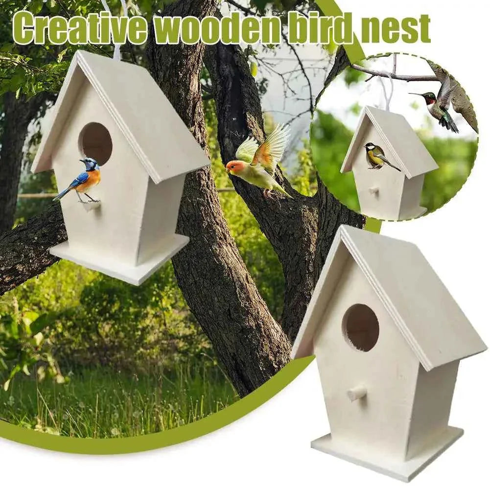 High-end Wooden Bird House For Outside To Paint Bird Nesting Box Handmade Birdhouse With Perch Diy Types Wall-mounted Nest V6x3