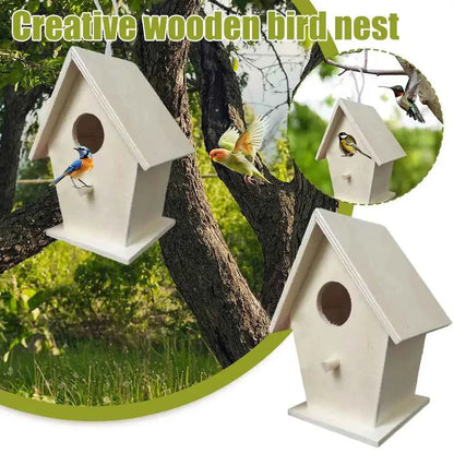 High-end Wooden Bird House For Outside To Paint Bird Nesting Box Handmade Birdhouse With Perch Diy Types Wall-mounted Nest V6x3