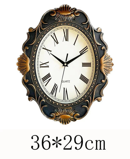 14" Vintage European Court elegance classical Style Wall Clock with Electroplated Black Gold/Silver & Roman Numerals for bedroom
