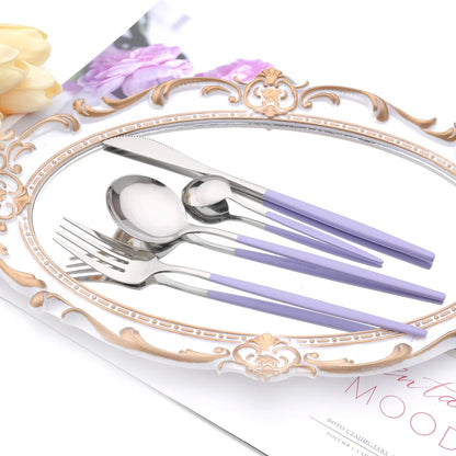 Western Purple Silver Tableware New Dinnerware Set 4Pcs Stainless Steel Kitchen Knife Fork Spoon Complete Cutlery Flatware Set