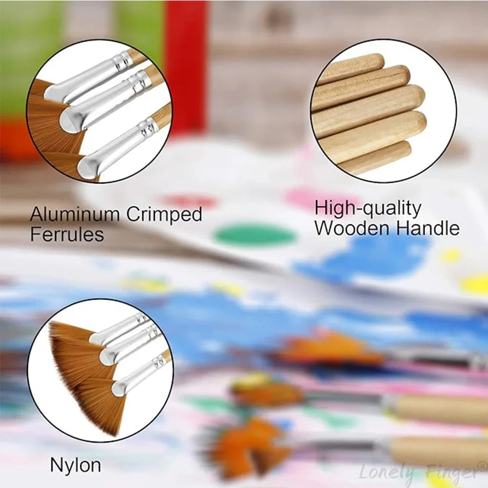 Paint Brushes 5 Pieces Fan Paint Brush Artists Nylon Brushes for Acrylic, Watercolour and Oil Painting
