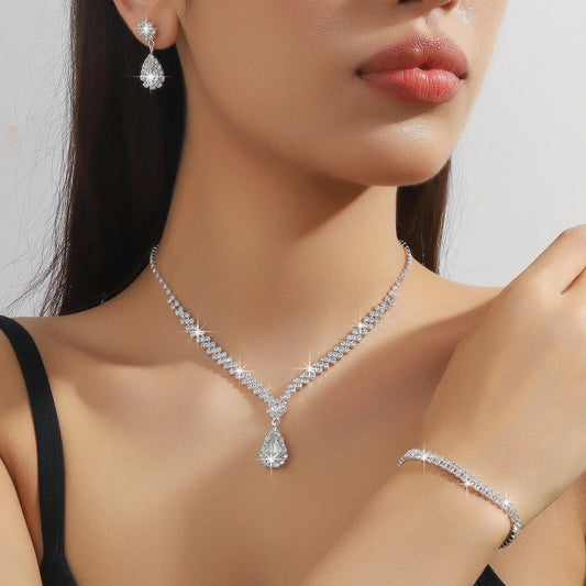 Wedding Jewelry Set for Women, Earrings, Necklace, Bracelet, Three-Piece Bridal Jewelry Set, Luxurious and High-End Accessories