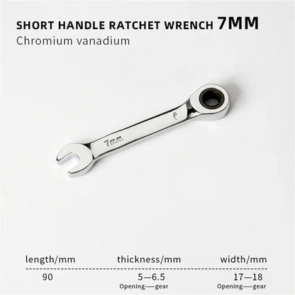 6-19mm Short Handle Quick Ratchet Wrench 72 Teeth Multi Functional Portable Short Dual-use Plum Blossom Small Wrench Hand Tools