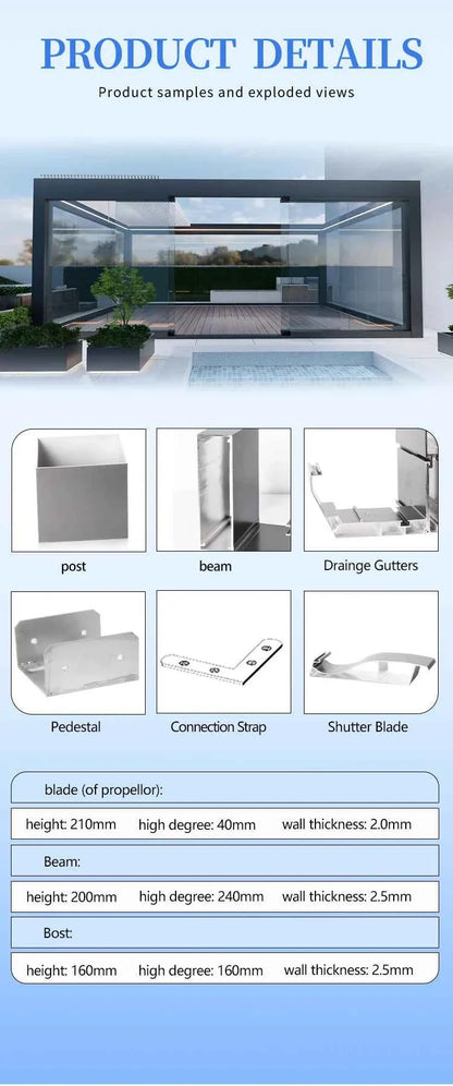 VMotorized Retractable Roof Pergola - Automatic PVC Gazebo & Metal Folding Roof System