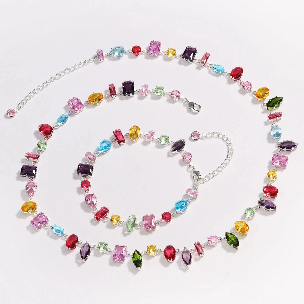 Brand 18K Gold Plated New Luxury Colourful Crystal Zircon Necklace For Women Fashion Party Jewelry Accessories Ladies Jewellery
