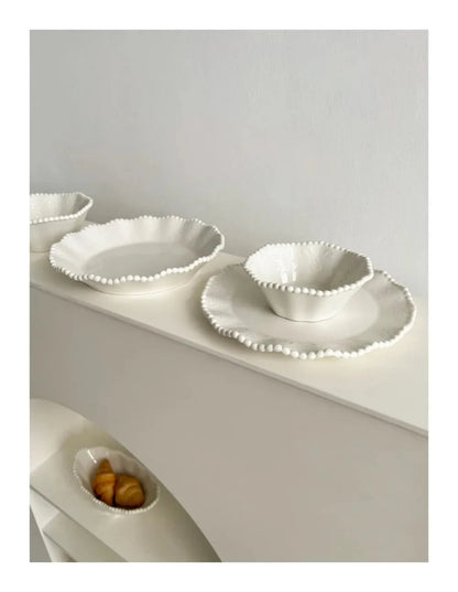 Ceramic Pearl Plates & Bowls Set - Practical Breakfast Tableware, Perfect for Modern Home Dining & Daily Use