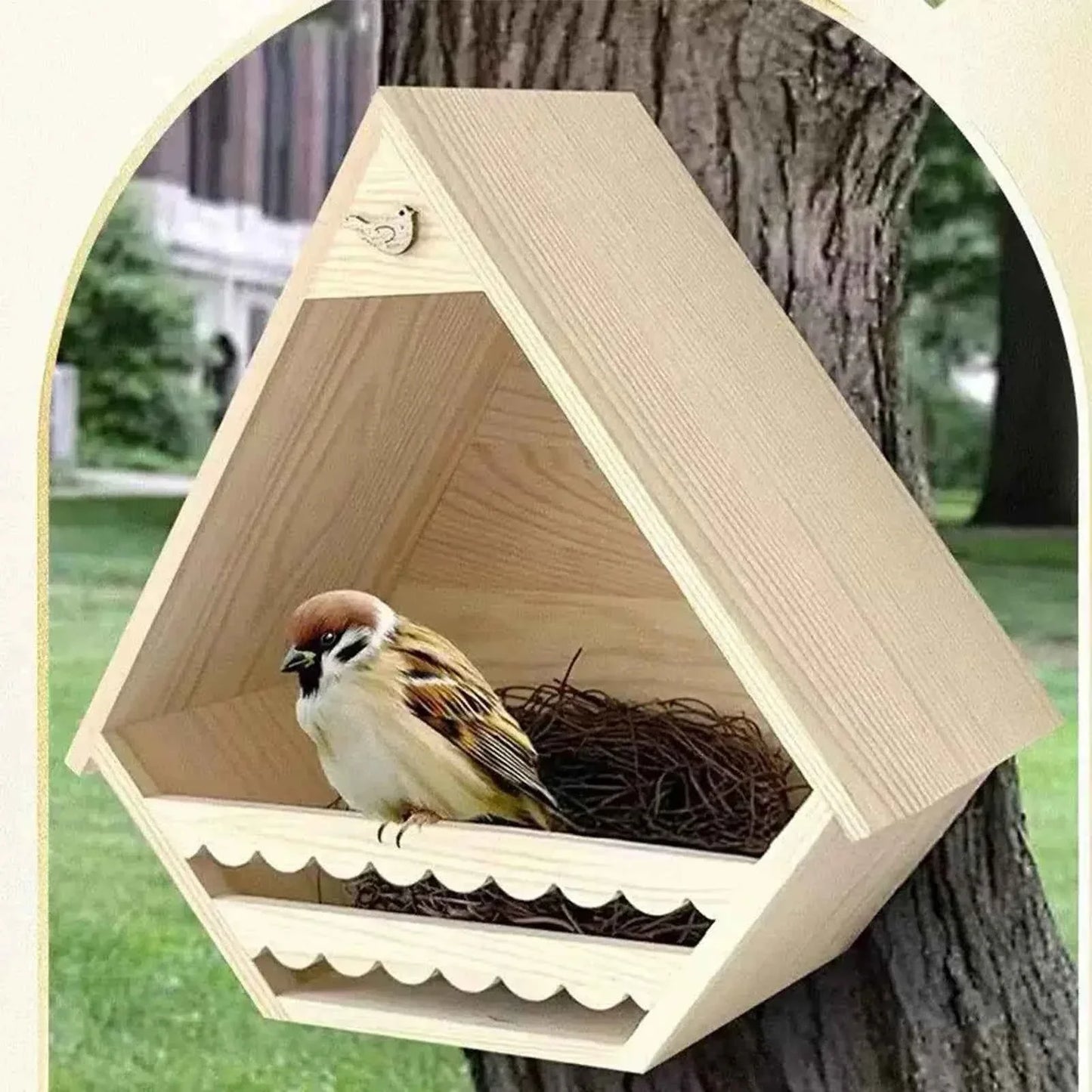 Bird House Wooden Finch Nesting Habitat Garden Wild Birds House for Sparrow Swallow Wren Chickadee Pigeon Outdoor Garden