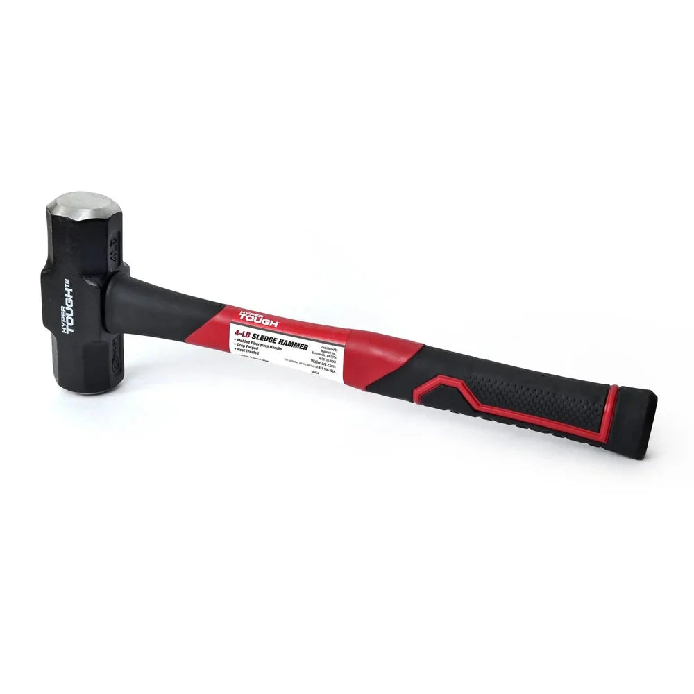 4 lb Sledge Hammer Fiberglass Handle Comfort Grip Double Injected Carbon Steel Head Heat Treated Drop Forged Home Improvement