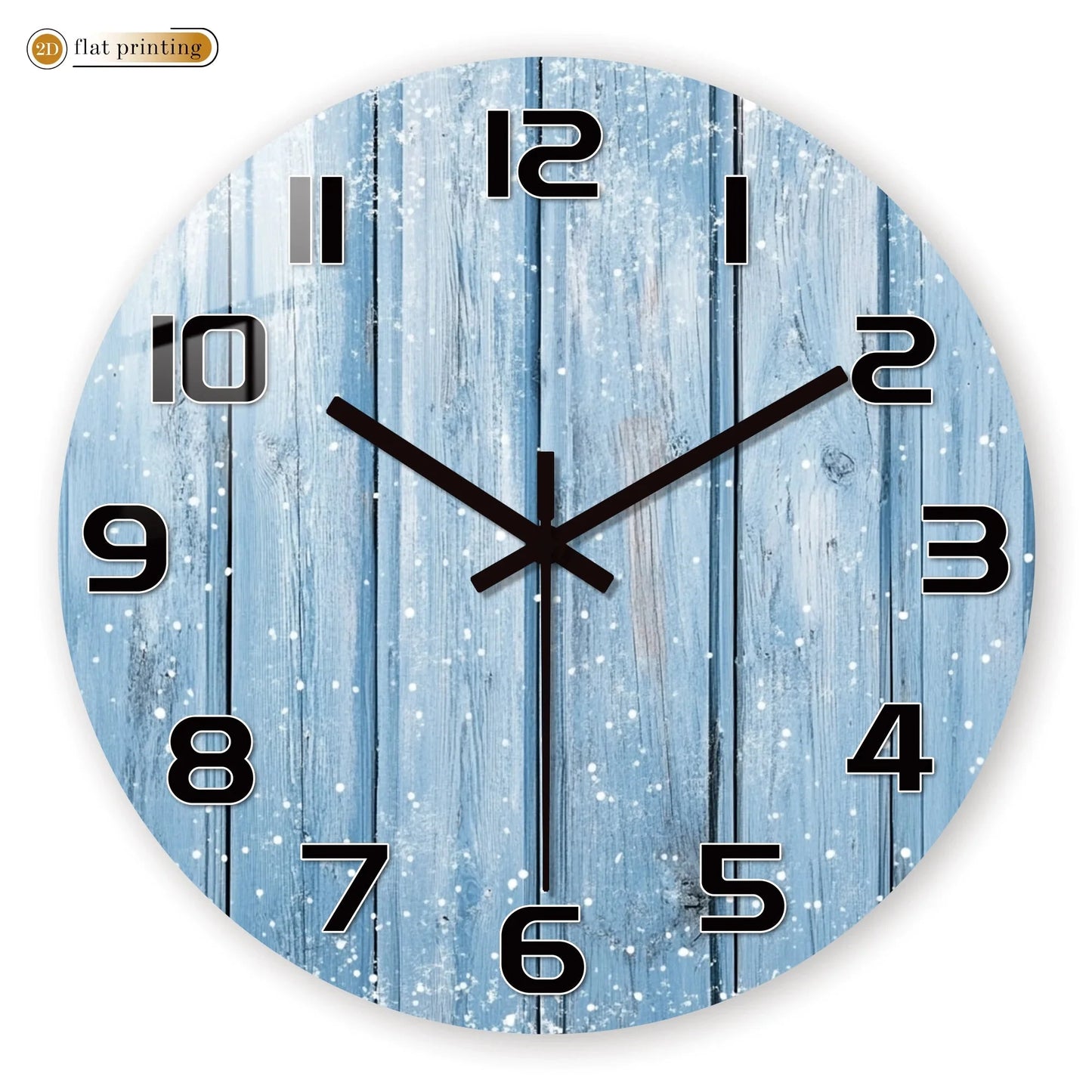 Rustic Blue Wooden Plank Wall Clock with Snowflakes, Winter Theme Home Office Decor, Silent Quartz Movement Decorative Design