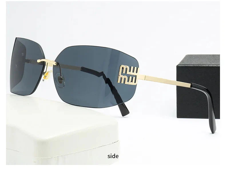 Curved One-Piece Sunglasses, Frameless Square Cut-Edge Design, UV400 Protection, Women's High-End Street Style