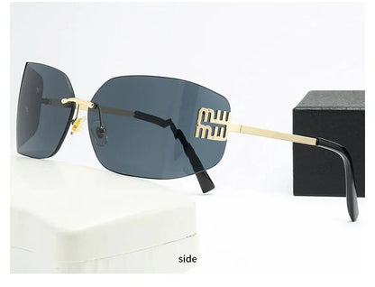 Curved One-Piece Sunglasses, Frameless Square Cut-Edge Design, UV400 Protection, Women's High-End Street Style