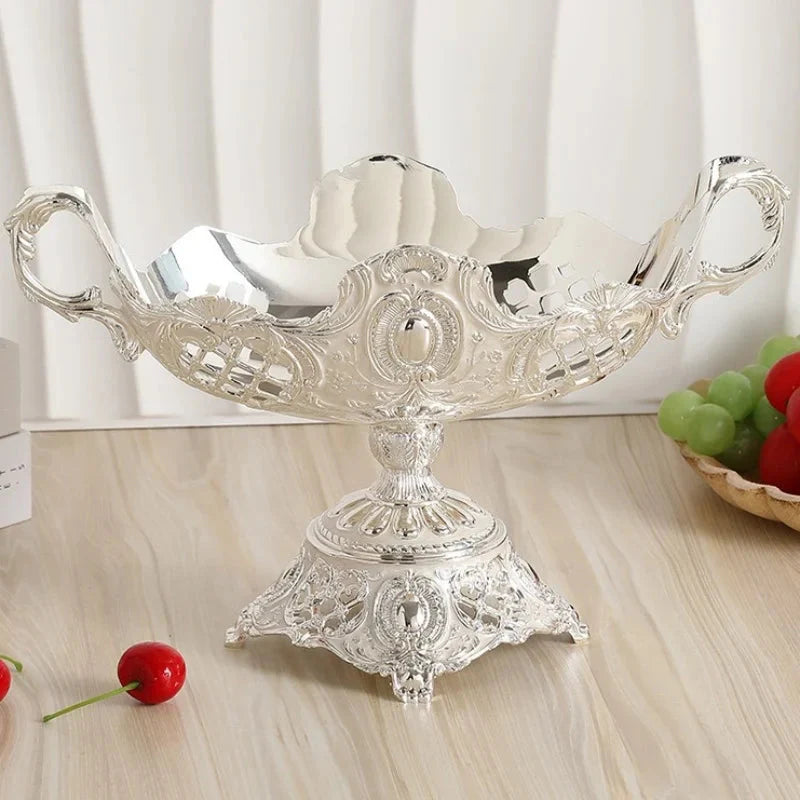 European Fruit Plate,Alloy Household Hollowed-Out Shape Tall Feet Plate,Portable Gold Snack Disc,Candy Plate Wedding Decoration
