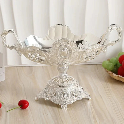 European Fruit Plate,Alloy Household Hollowed-Out Shape Tall Feet Plate,Portable Gold Snack Disc,Candy Plate Wedding Decoration