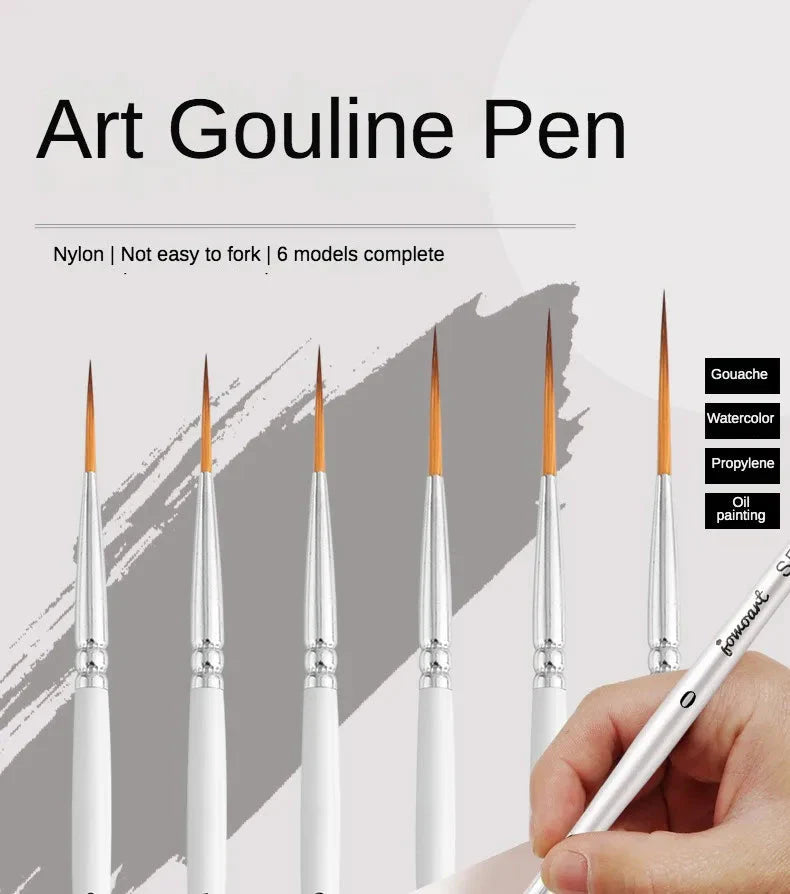 Artist Paint Brush 6 Pcs Set Thin Pen Extra Long Fine Point Liner Tip #000#00#0#1#2#3, Scale Models Nail Acrylic Oil Watercolor