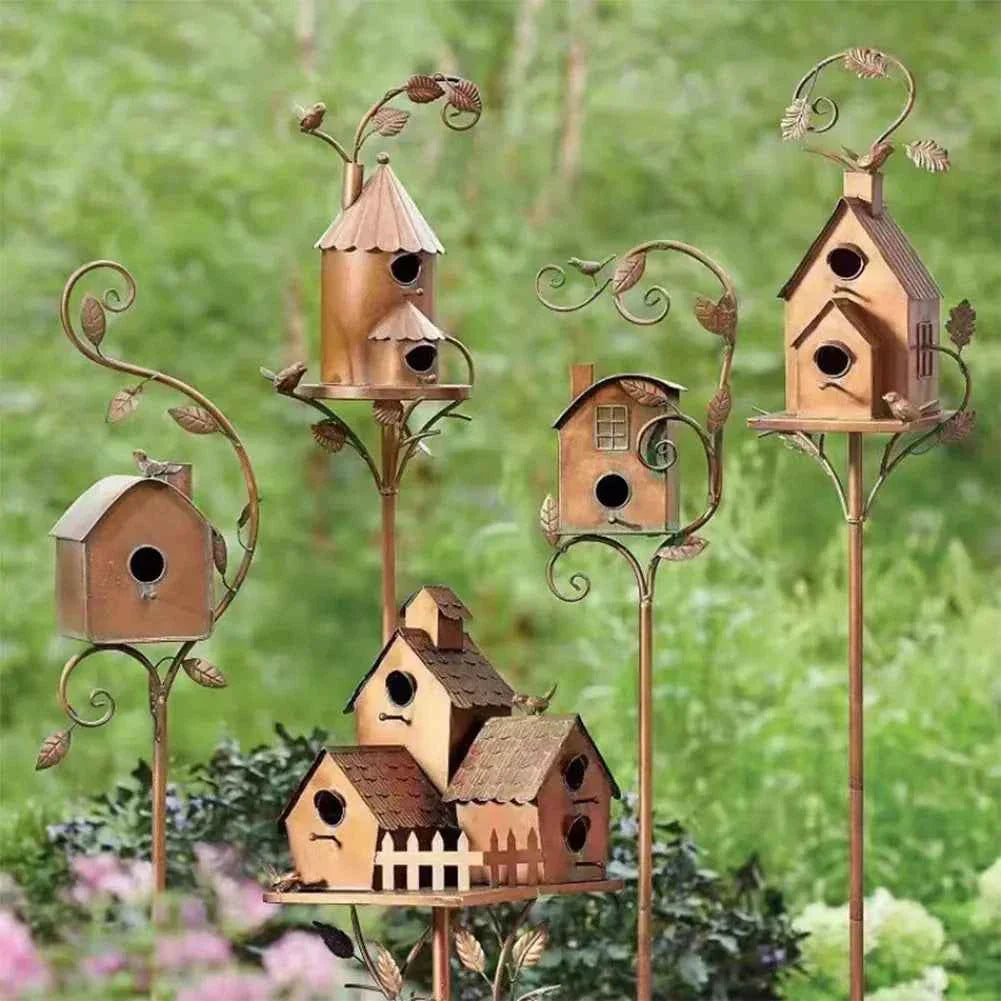 Garden Outdoor Metal Birdhouse Decoration Bird Houses for Outside with Pole Bird House Pole for Garden Yard Decoration