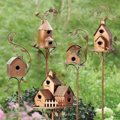 Garden Outdoor Metal Birdhouse Decoration Bird Houses for Outside with Pole Bird House Pole for Garden Yard Decoration