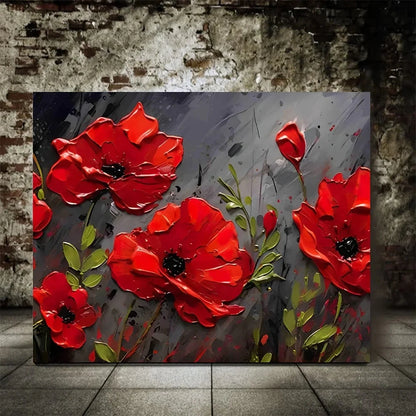 Contemporary Red Poppies Canvas Painting, Framed 11.8x15.7in, Meadow Wall Art, Ready to Hang Home Decor - Anniversary Gift