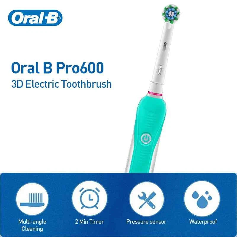 Oral B Electric Toothbrush Pro600 3D Action Daily Clean Pressure Sensor Gum Care Waterproof Rechargeable 7-Day Battery Life