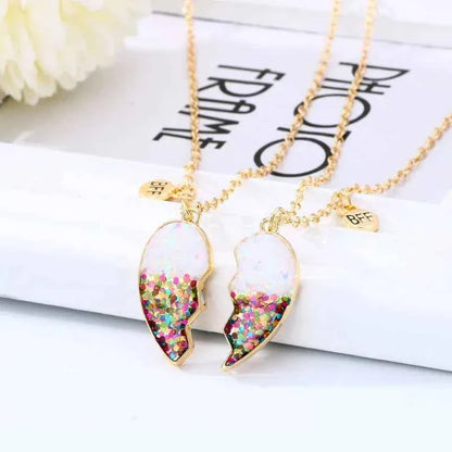 Cute 2 Pcs BFF Necklace Heart Pendant Best Friend Necklace Fashion Couple Chain Necklace Children Friendship Jewelry