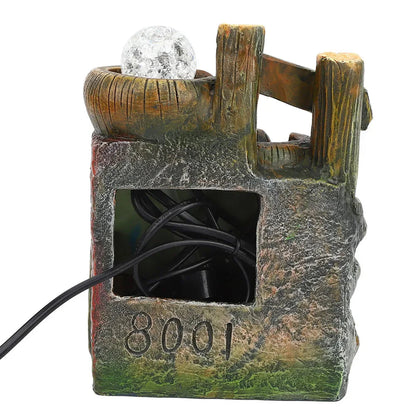 Resin Desktop Fountain Flowing Water Ornament Simulation Landscape Desktop Decoration for Home Hotel Office EU Plug