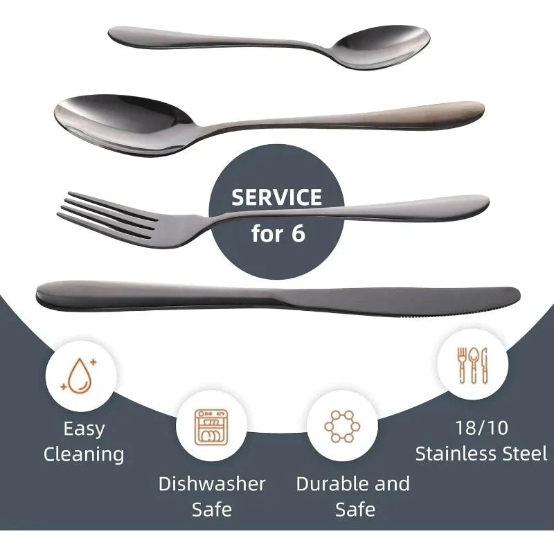 24-Piece Silverware Set with Steak Knives Forks Spoons,Stainless Steel Flatware ,Tableware Cutlery Service for 6,Dishwasher Safe