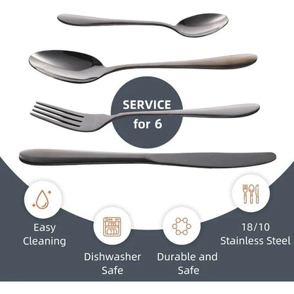 24-Piece Silverware Set with Steak Knives Forks Spoons,Stainless Steel Flatware ,Tableware Cutlery Service for 6,Dishwasher Safe