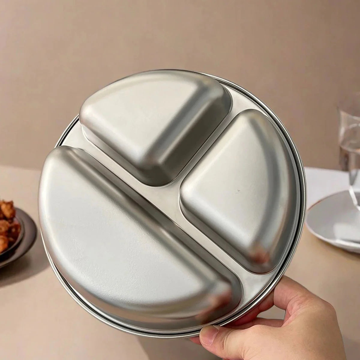 3 Compartments Dinner Plate 304 Stainless Steel Salad Plates Dishes Stackable Portion Control Diet Food Plate Dishwasher Safe