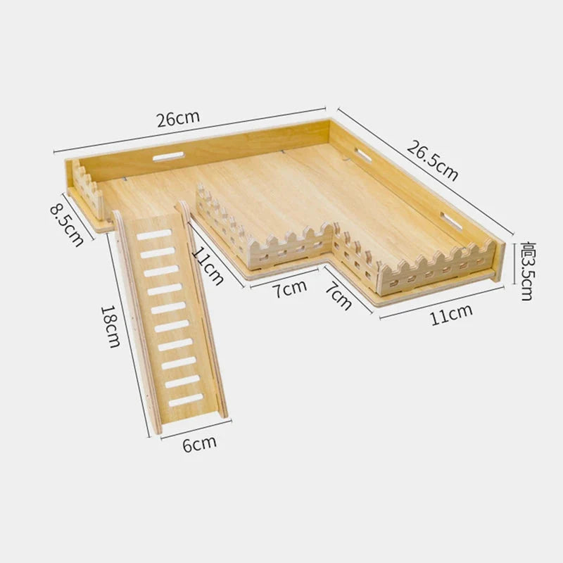Hamster Habitat Décor Wooden Double-Layer Platform with Ladder Durable Pet Toy Accessory for Gerbil Guinea Pig and Small Animals