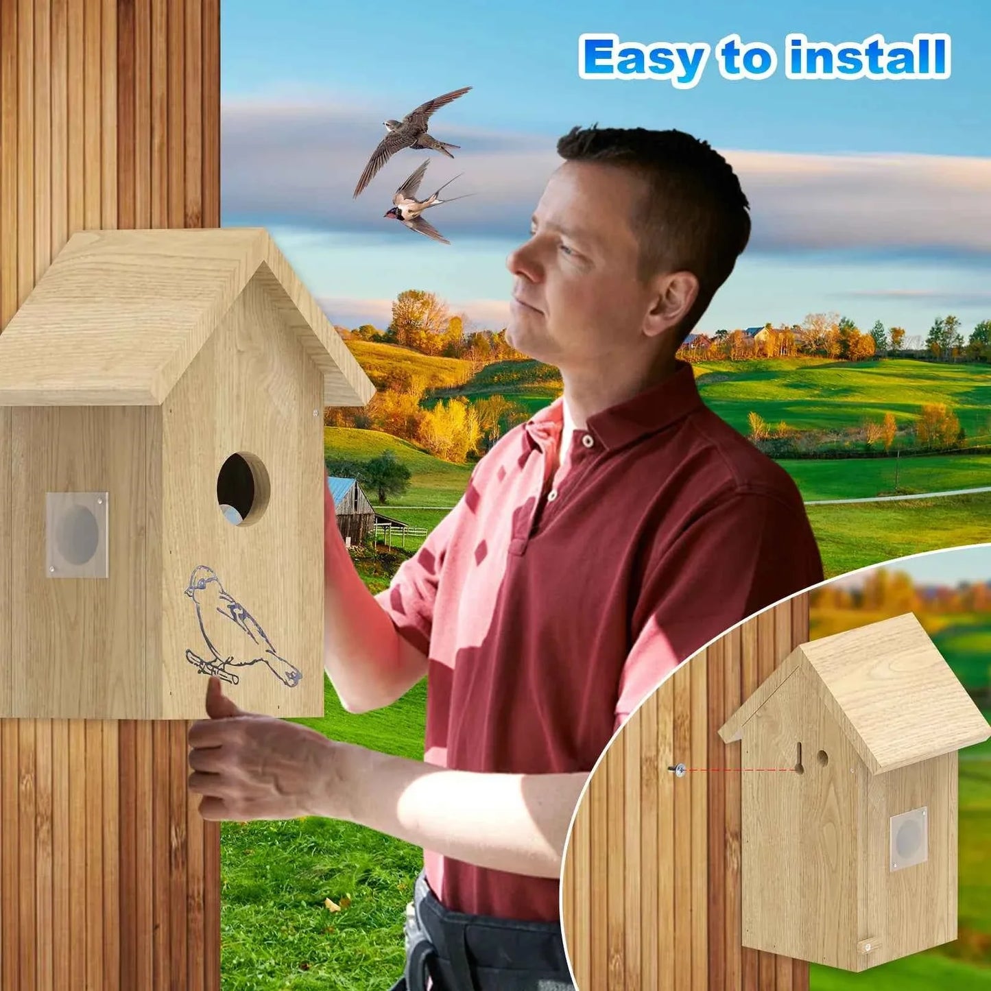 Wooden Birdhouse for Outdoor Bird Nests House for Parrots and Swallows Custom Wifi Smart Wooden Bird House Bird Cage With Camera