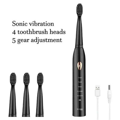 Sonic Electric Toothbrush For Adult Black White Whitening Timer Soft Hair IPX7 Waterproof 5-gear Mode USB Charging Teeth Brush