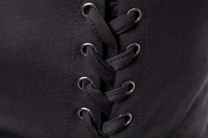 New2026 Men's Summer Short Sleeve T-shirts Trend Irregular Design Lace Up Solid Slim Tees Fashion Gothic Style Casual Shirts Men