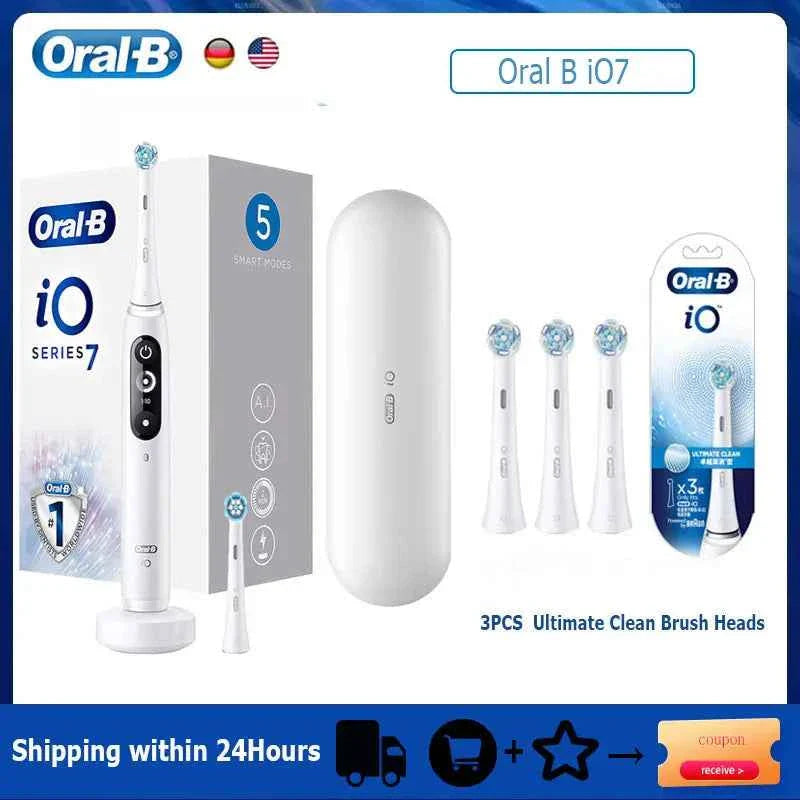 Oral-B iO7 Smart Electric Toothbrush with 5 Cleaning Modes Magnetic Technology App Connected Handle with Brush Head Travel Case