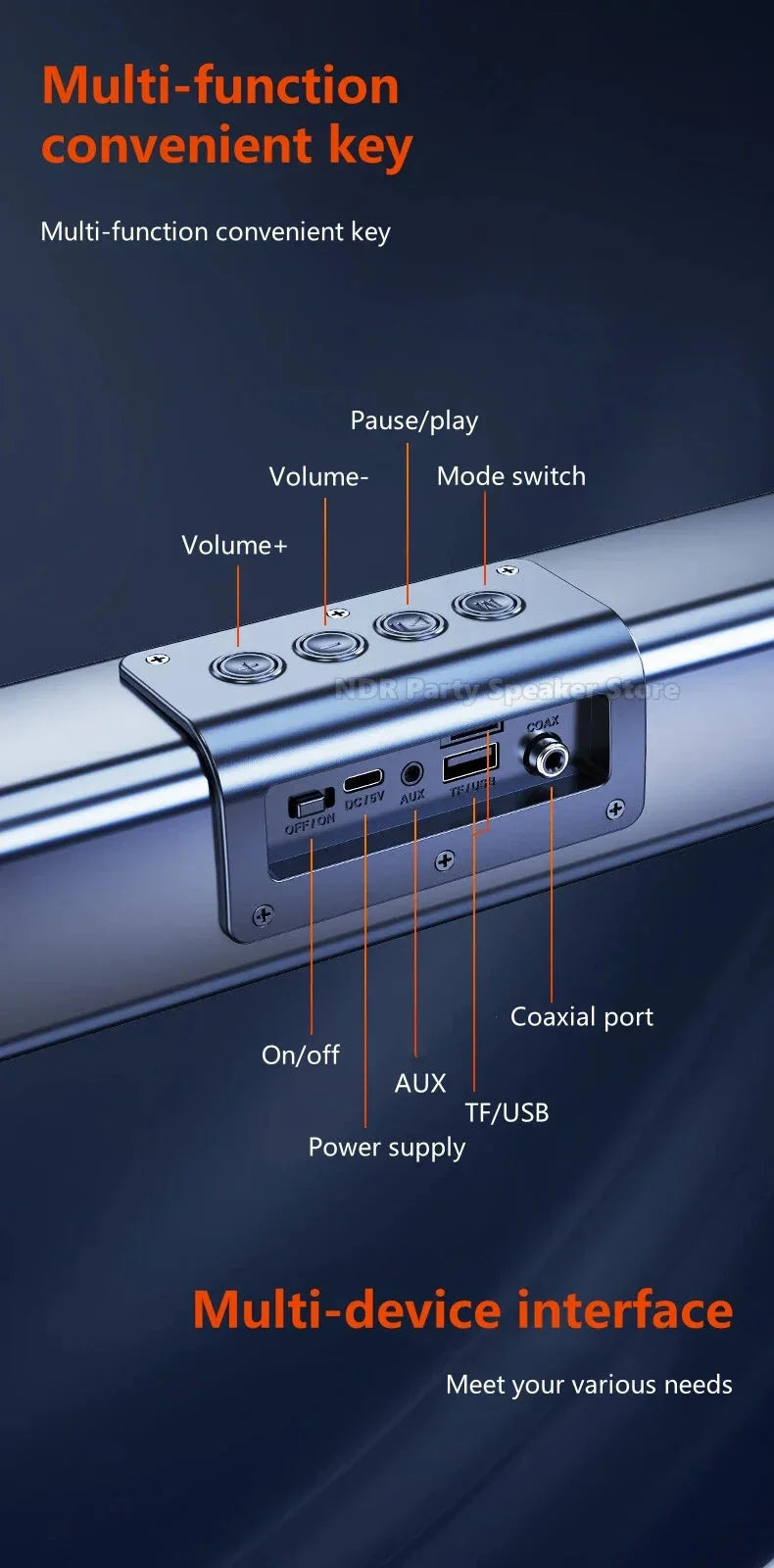 9D Stereo Sound Bar For TV Cinema Echo Wall Bluetooth Speakers COAX AUX U Disk Home Audio Subwoofer 8 Horns 40W High Power