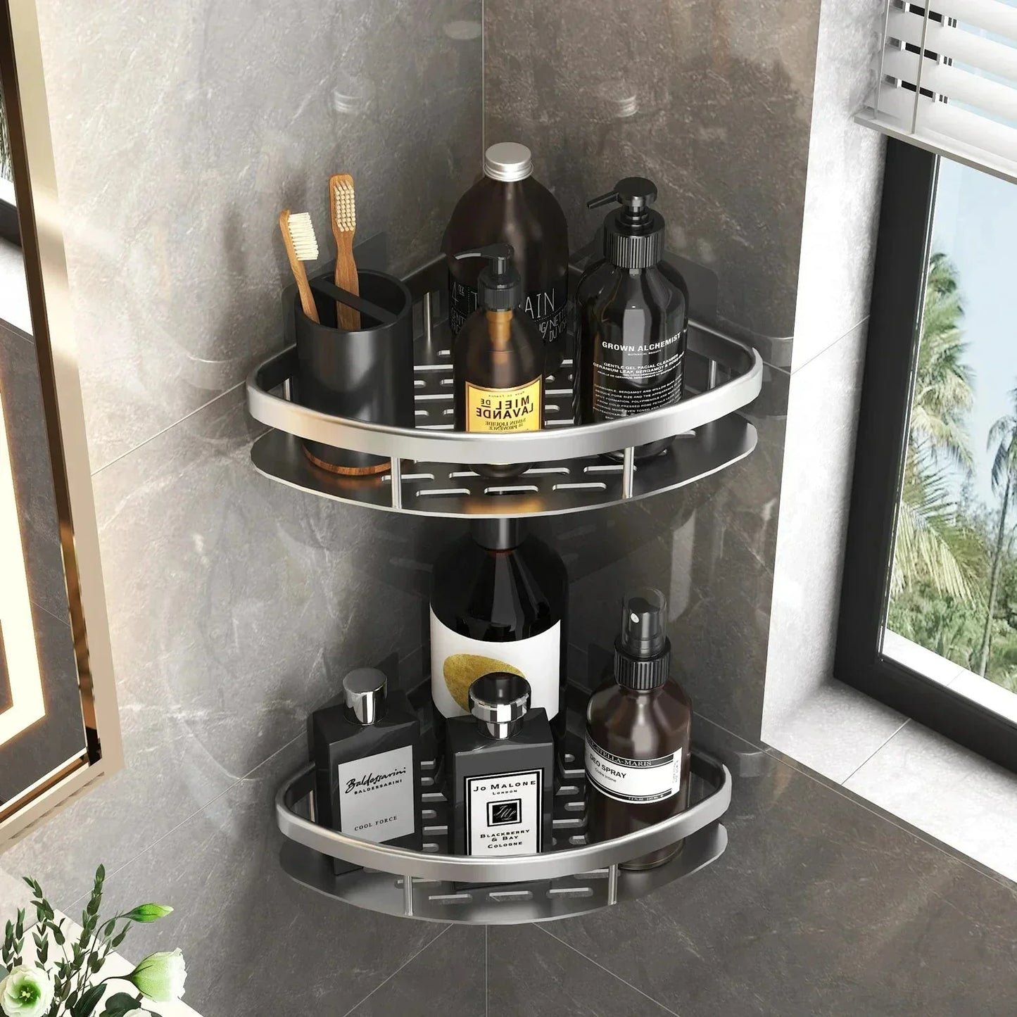 Bathroom Shelf Kitchen Storage Organizer Aluminum Alloy Shampoo Rack Shower Shelf Bathroom Accessories No Drill Shelf
