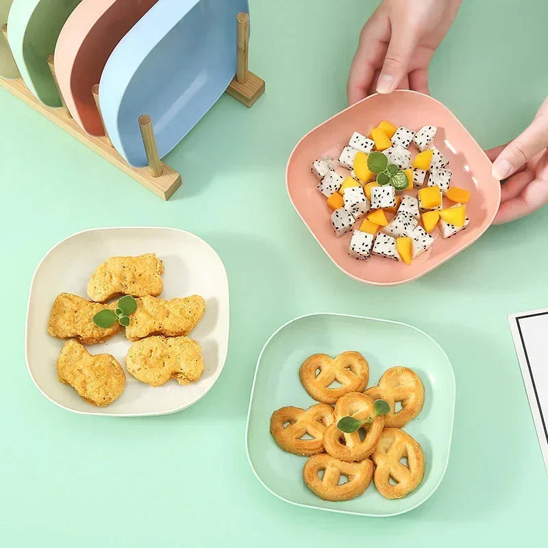 Solid Color Wheat Straw PP Plate Reusable Small Plates Dinner Dish Vegetable Fruit Cake Snacks Plate Tableware Home Supplies