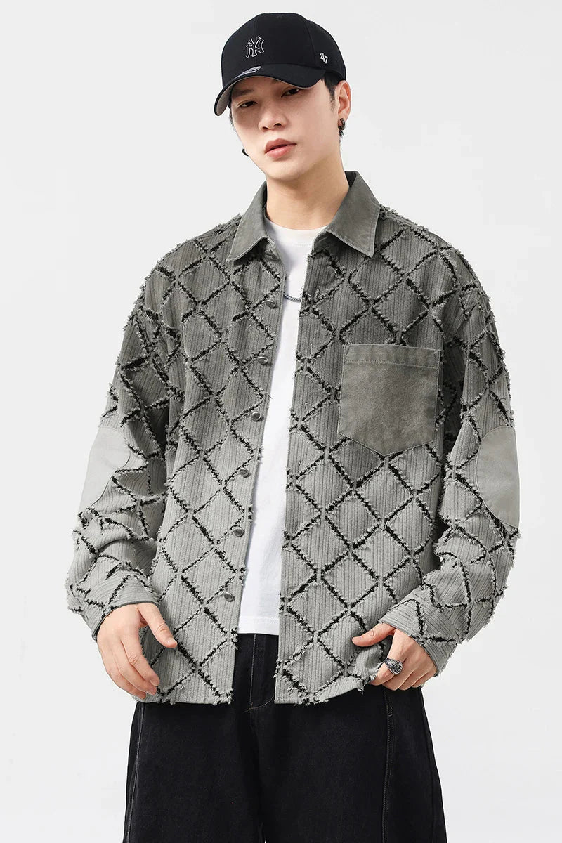 Gradient Ripped Plaid Shirt Men Streetwear Fashion Loose Casual Long Sleeve Oversize Cargo Shirts Cardigan Coat Blouses