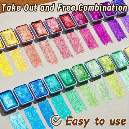 20/24/36/48/60 Colors Pearl Watercolor Pigment: Metallic Solid Paint Portable Art Kit for Painting