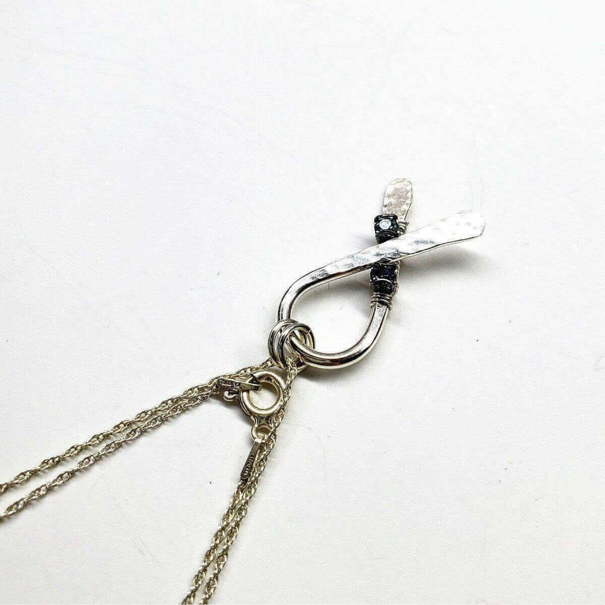 Silver Suicide Prevention Awareness Ribbon Necklace with Purple and Teal Crystals