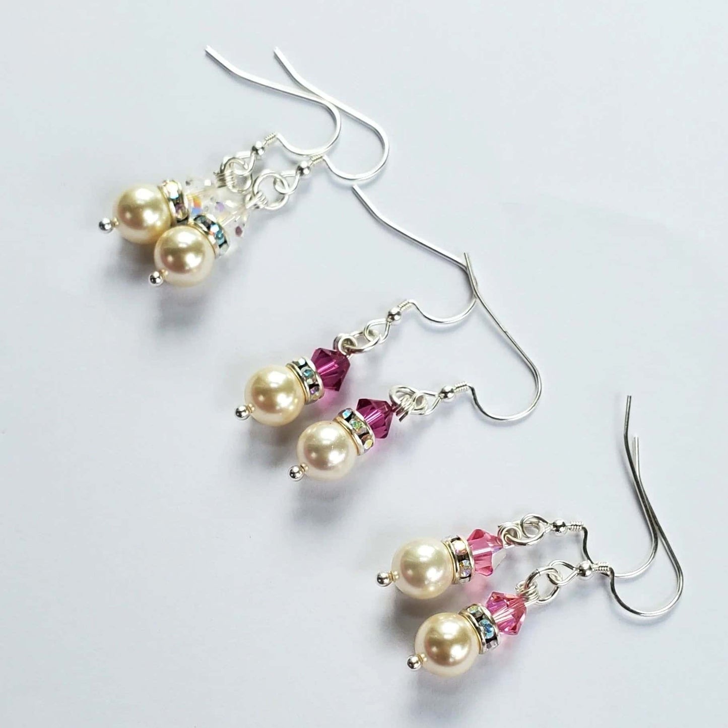 Various Color Swarovski Crystal Pearl Stack Earrings