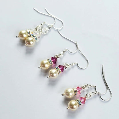 Various Color Swarovski Crystal Pearl Stack Earrings