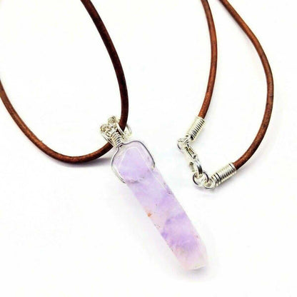 Silver Wrapped Light Amethyst Point Gemstone Necklace