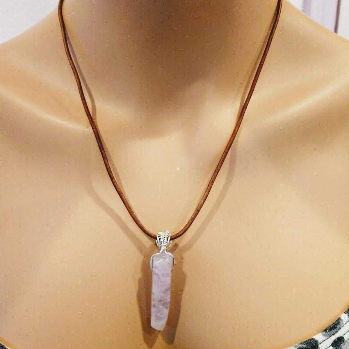 Silver Wrapped Light Amethyst Point Gemstone Necklace