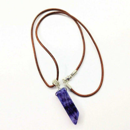 Silver Wrapped Purple Dyed Crackle Agate Point Necklace
