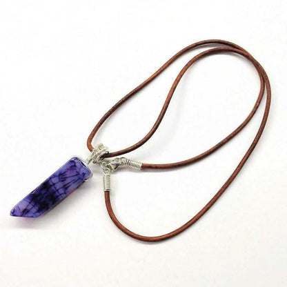 Silver Wrapped Purple Dyed Crackle Agate Point Necklace