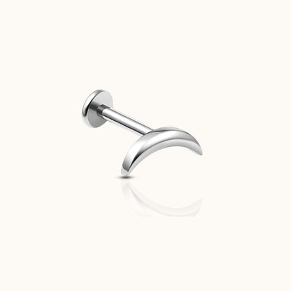 Sleek Crescent Moon Threadless Labret Titanium Flat Back Earring