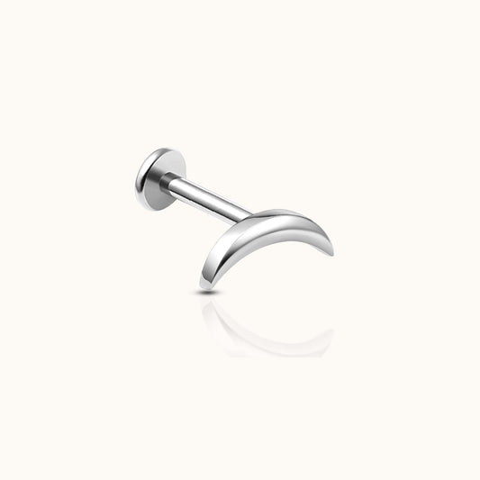 Sleek Crescent Moon Threadless Labret Titanium Flat Back Earring