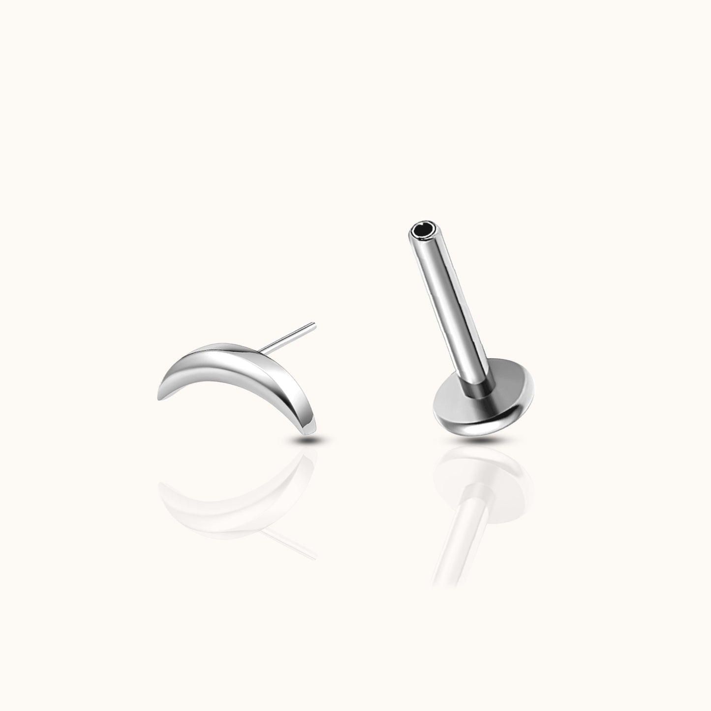 Sleek Crescent Moon Threadless Labret Titanium Flat Back Earring