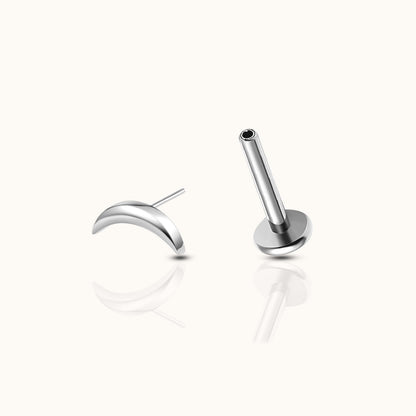 Sleek Crescent Moon Threadless Labret Titanium Flat Back Earring
